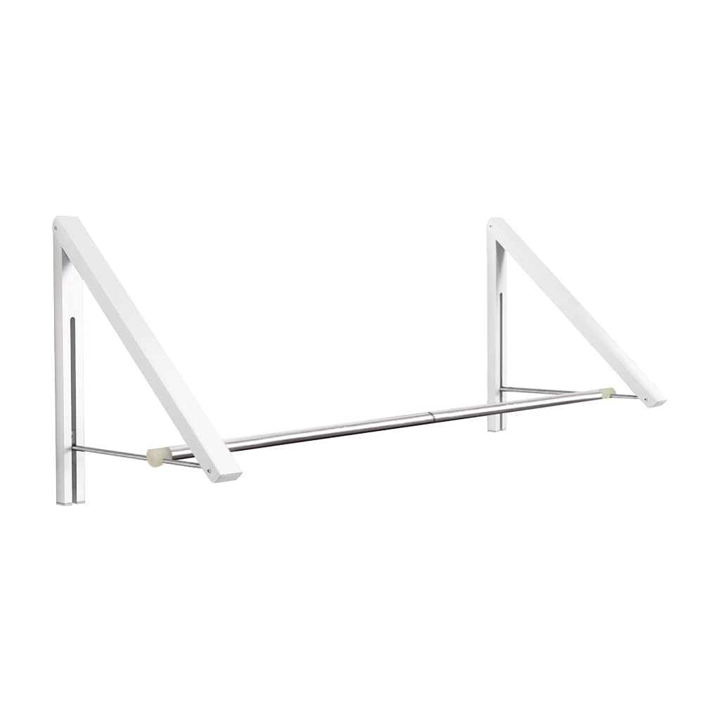 Laundry Room Drying Rack Wall Mounted Clothes Hanger Folding Wall Coat Racks Aluminum Home Storage Organiser Space Savers White 2 Rakcs with Rod