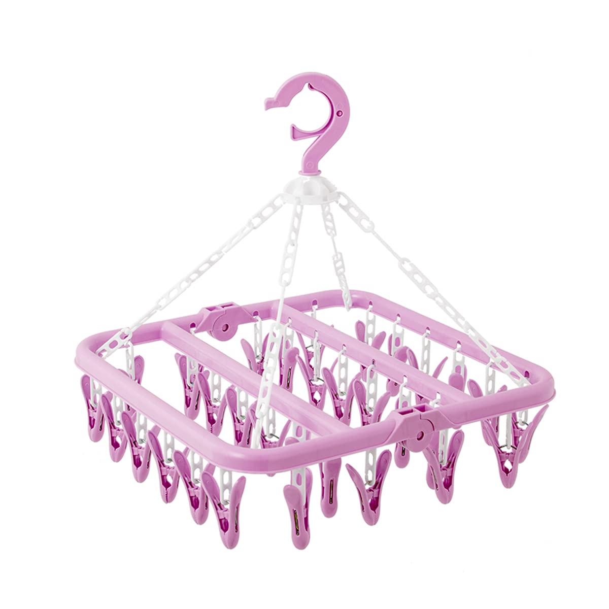 SteelFever Clothes Drying Hanger with 32 Clips, Foldable Hanging Drying Rack for Clothes Underwear Socks (Blue)