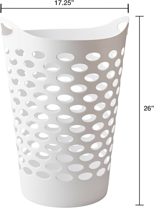 2 BUSHEL Flexible Laundry Basket,Tall plastic hamper for Clothes, Bedroom, and Storage - Portable Round Bin with Carry Handles 17.75" x 17.25" x 26", White (2)