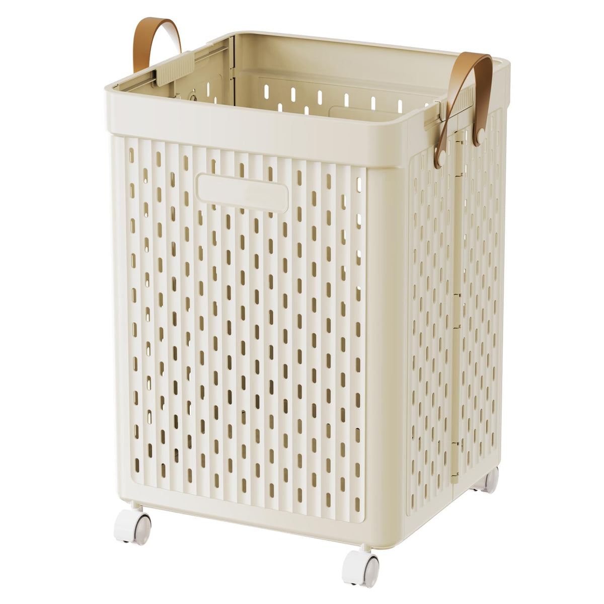 UAK 67L Plastic Laundry Basket with Wheels & Handle, Heavy Duty Foldable Laundry Hamper – Easy Clean Waterproof Rolling Organizer for Bathroom & Laundry Room, Grey