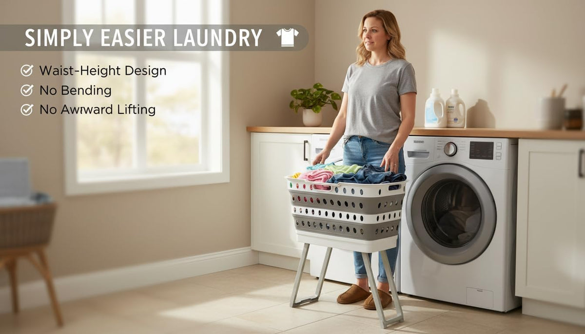 Spark Innovators No Bend Basket, Collapsible Laundry Basket with Legs