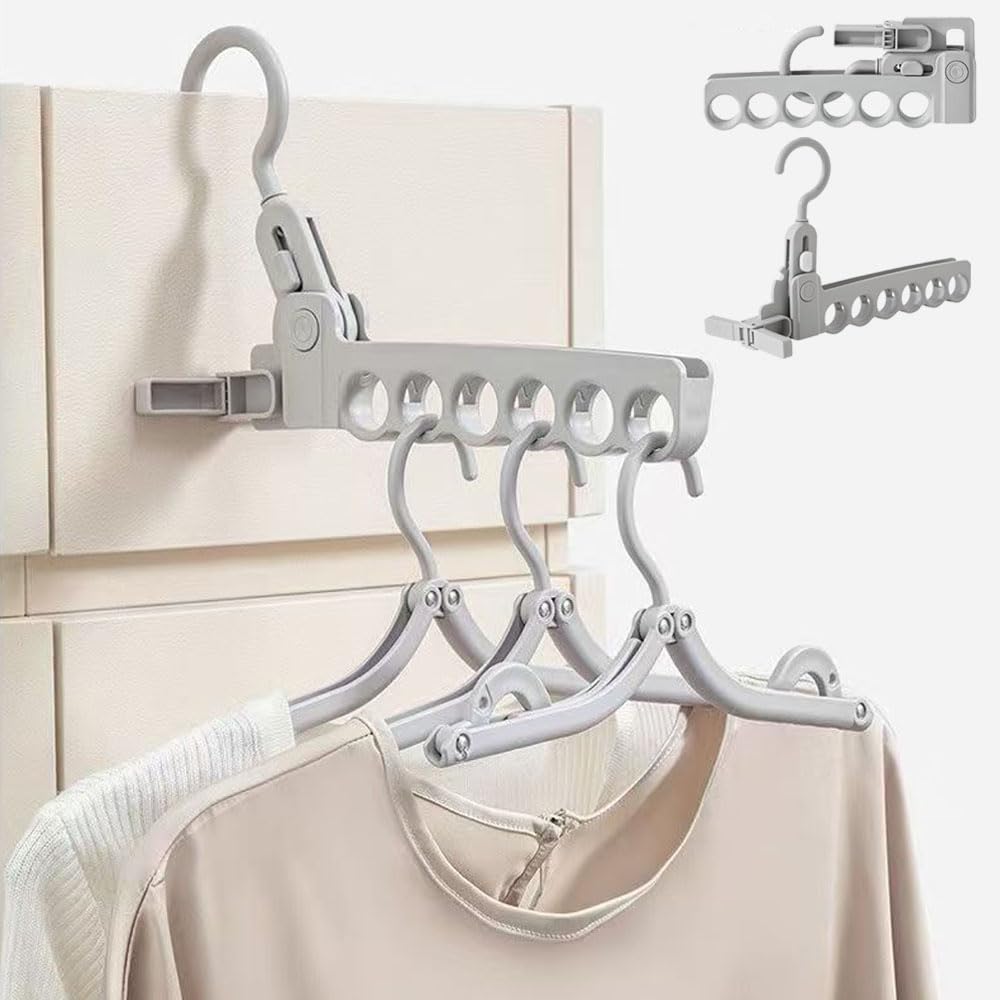 Folding Clothes Hanger Drying Rack,Travel Essentials for Laundry,Portable and Collapsible with Hook,Essentials for Cruise,Vacation,Camping,RV,Road Trip,Hotel,Business Travel, Student Apartment (Grey)