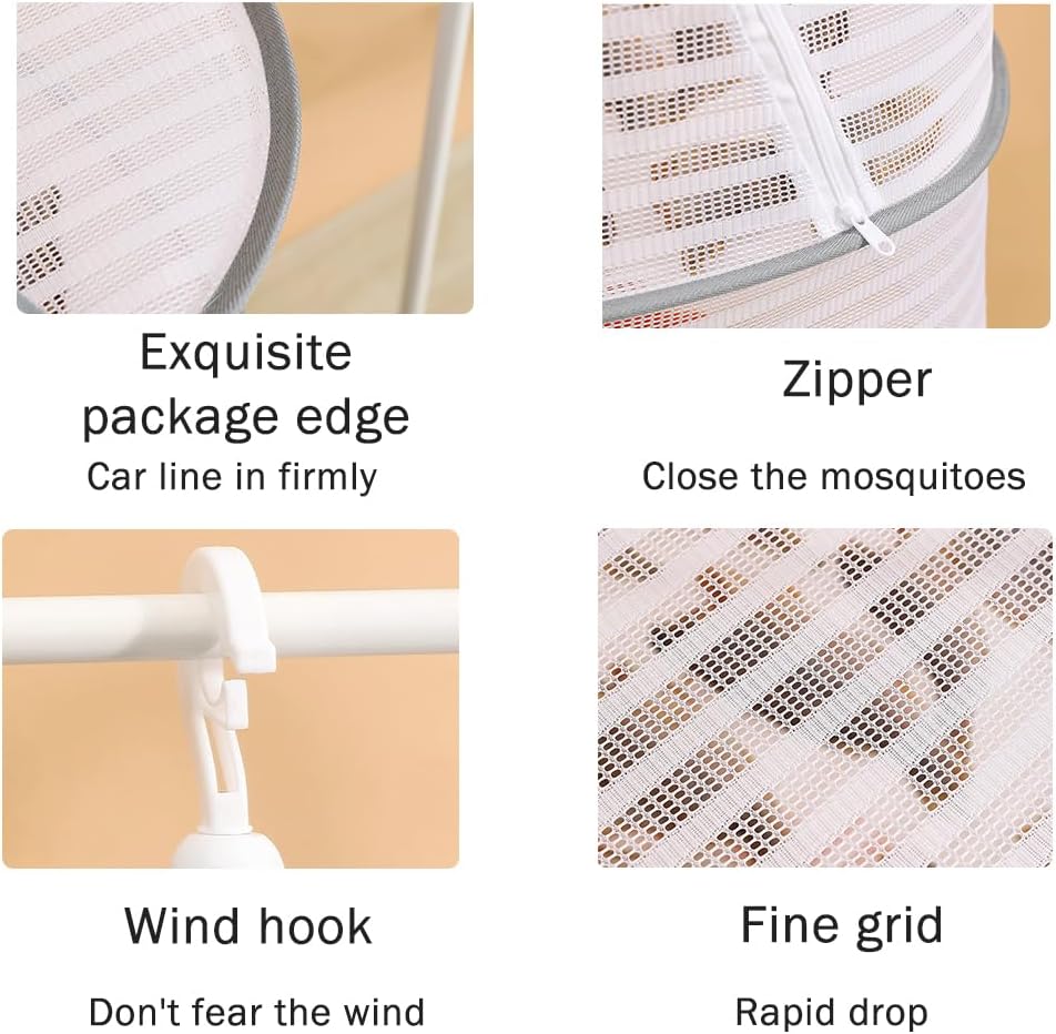 Herb Drying Rack, 3 Layer Foldable Hanging Mesh Net with Zipper, Outdoor Drying Rack Mesh Dryer for Drying Herb Vegs Fruits Bud Plants(Size:M)