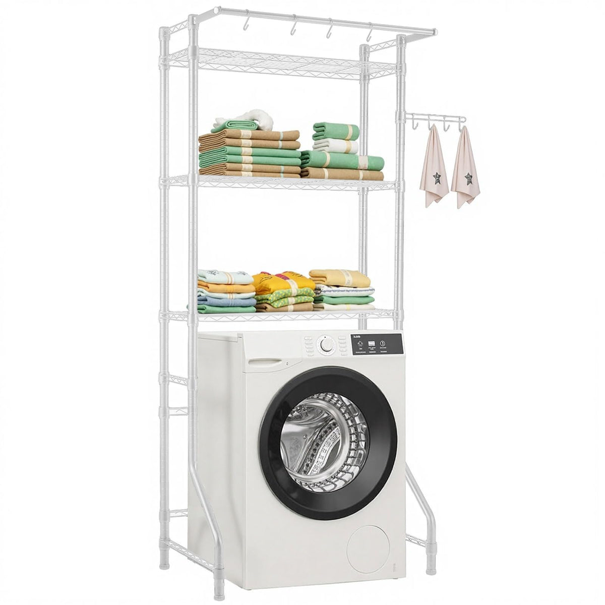 VEVOR Over the Washer and Dryer Storage Shelf, 3 Tier Laundry Room Drying Rack with Hanger Rod and Hooks, Adjustable Over Washer and Dryer Shelves, Laundry Room Shelf Storage Space Saver, Black