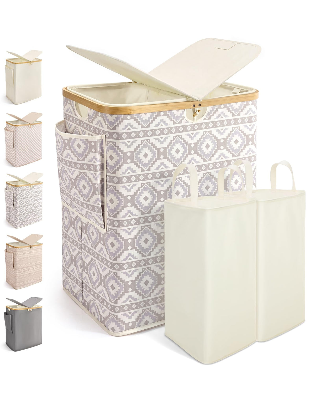 MIZATTO 2 Section Laundry Hamper with Lid, 140L Dirty Clothes Hamper