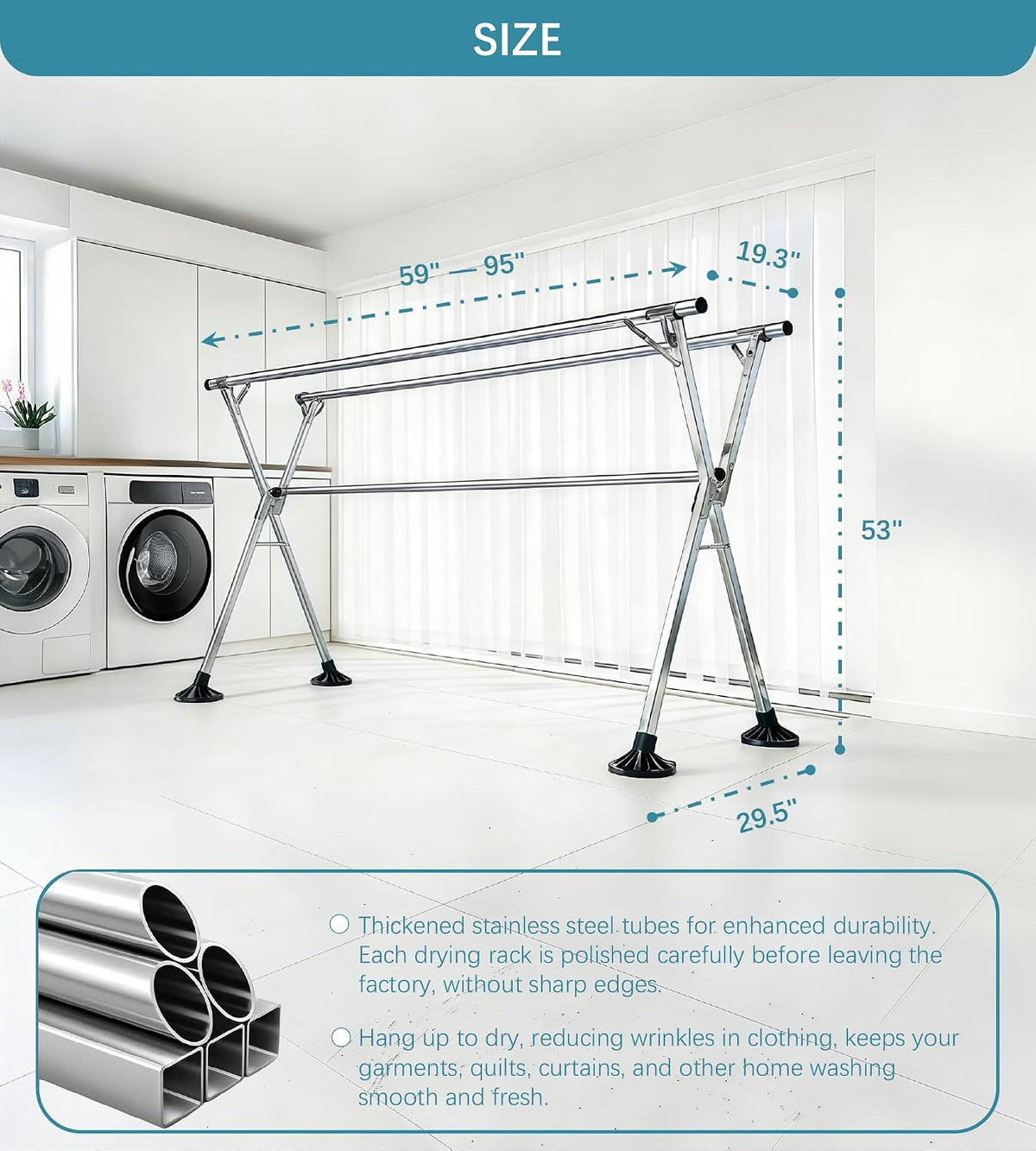 95 inch Windproof Clothes Drying Rack, Drying Rack Clothing Indoor Outdoor