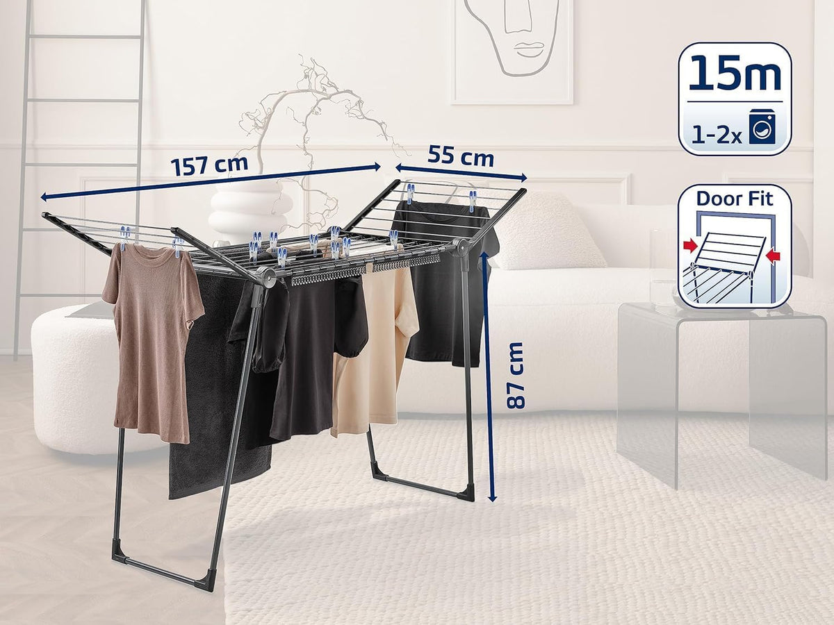 Pegasus 150 Solid Slim Black Edition Clothes Airer, Stable Tumble Dryer