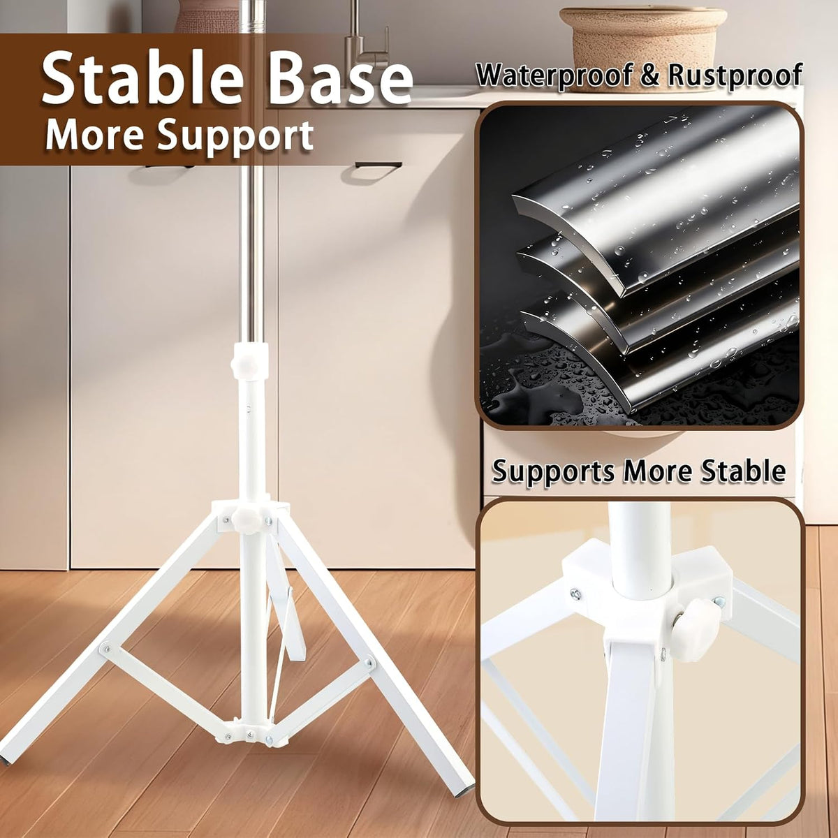 Clothes Drying Rack,Dry Rack for Clothes 36-68" Satin Finish Thickened Stainless Steel Heavy-Duty Tripod Base Space-Saving Collapsable 3 Rotatable Arms