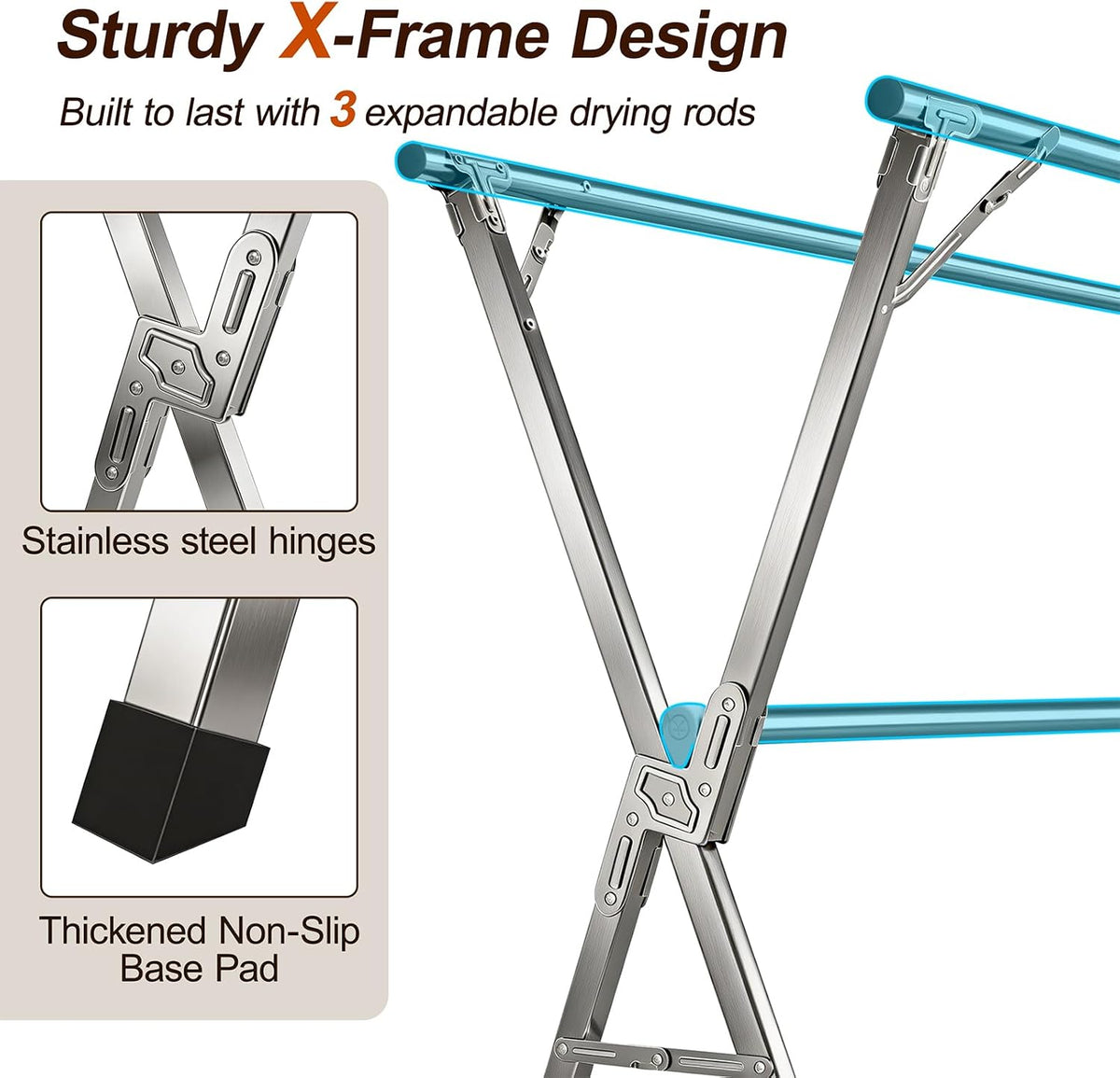 Spreezy 94 Inch Clothes Drying Rack, Stainless Steel, Indoor/Outdoor