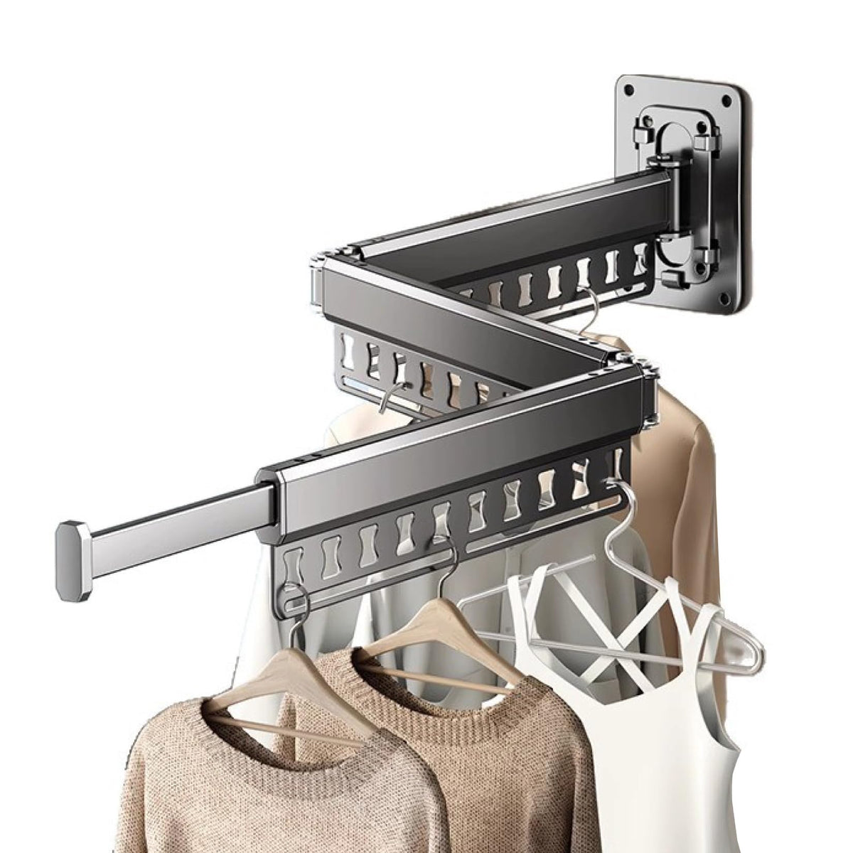Clothes Drying Rack Wall-Mounted, 3-Fold Retractable Clothes Hanger with Windproof Holes & Detachable Design, Sturdy Foldable Laundry Rack for Balcony, Bathroom Use (Gunmetal Gray)
