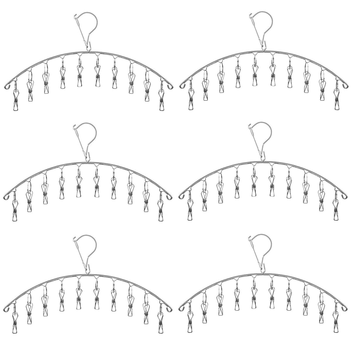 Stainless Steel Laundry Drying Rack Clothes Hanger with Windproof Hook,Underwear Hanger,Clothes Hangers with 8 Clips for Drying Socks,Diapers,Baby Clothes (3 Pack)