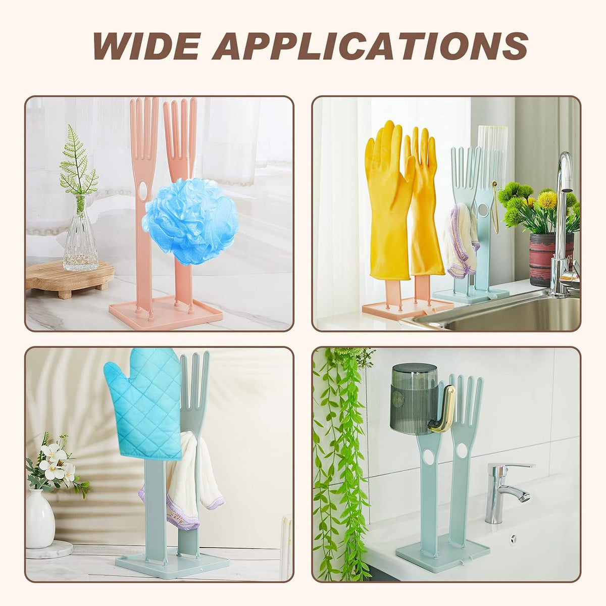 2 Pcs Kitchen Glove Holder Drying Rack Dryer Plastic Mitten Rubber Rack