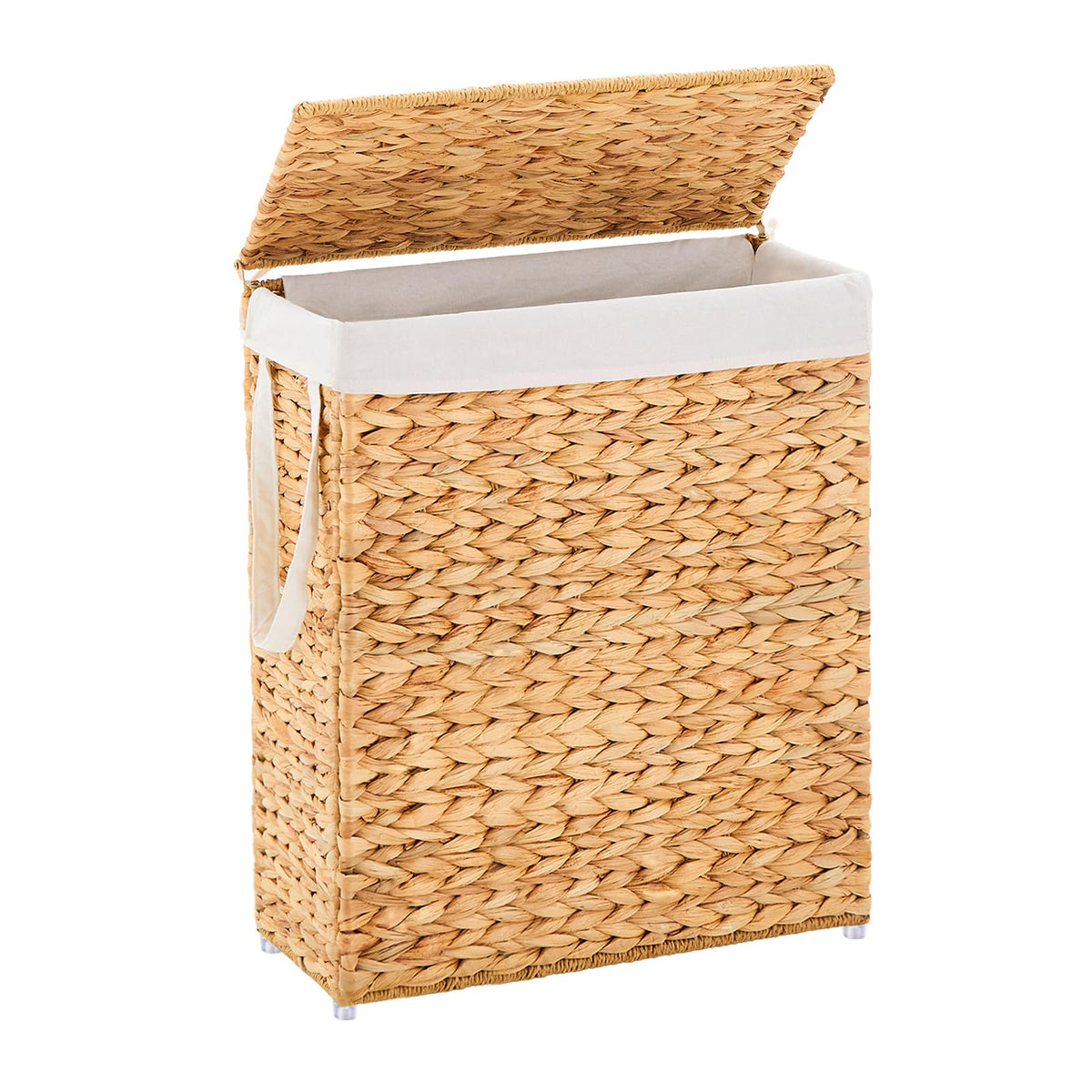 Slim Laundry Hamper with Lid, Handwoven Natural Water Hyacinth Basket