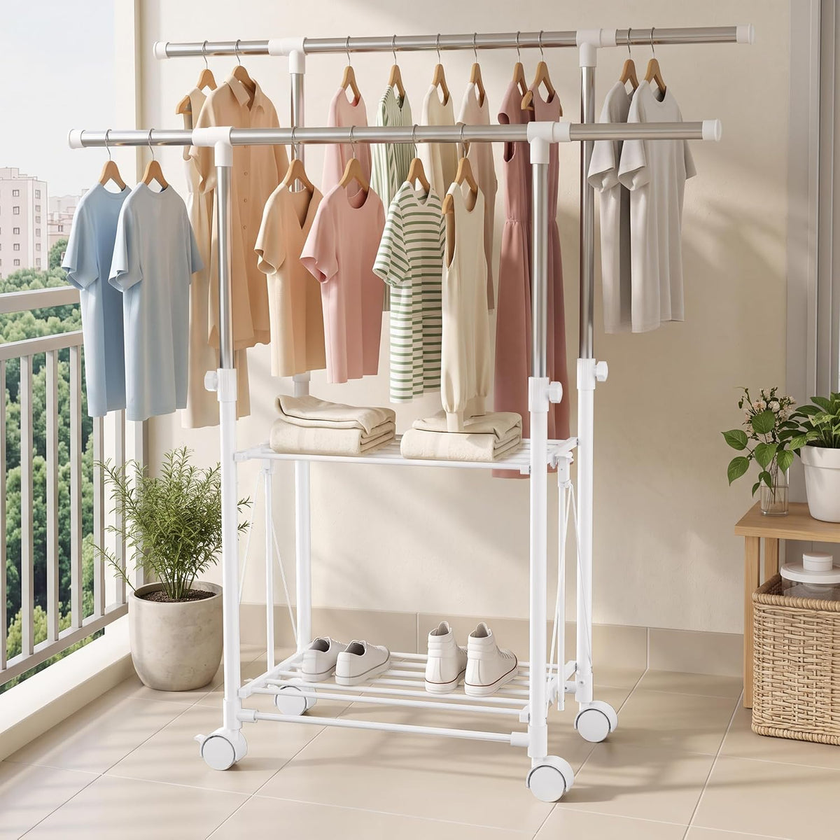 Clothes Drying Rack Foldable,Height & Length Adjustable Drying Rack