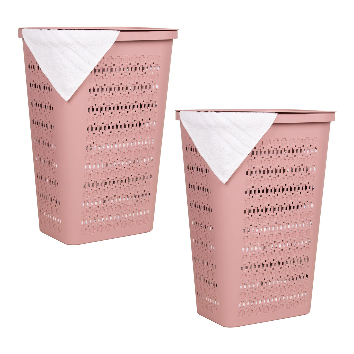 Mind Reader Slim Tapered Laundry Hampers with Lid, Clothes Basket with Swiss Cross Cut-Outs, Lightweight & Ventilated, Plastic, Set of 2, Black