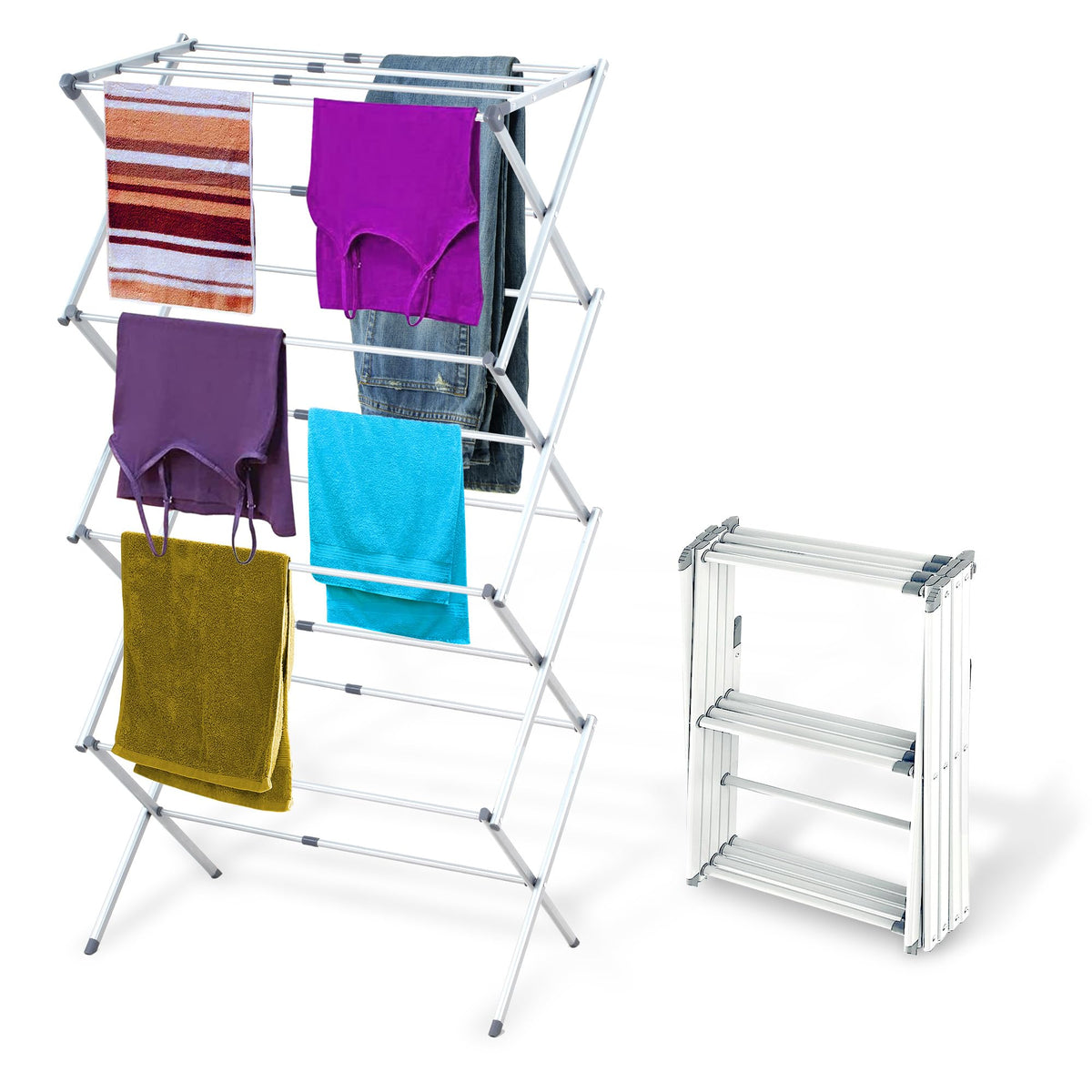 BLACK+DECKER 4-Tier Expandable Collapsible Clothes Drying Rack, Telescopic Height, Foldable Space-Saving Laundry Air Dryer for Towels, Shirts & Delicates – Durable Steel, No Tools Needed