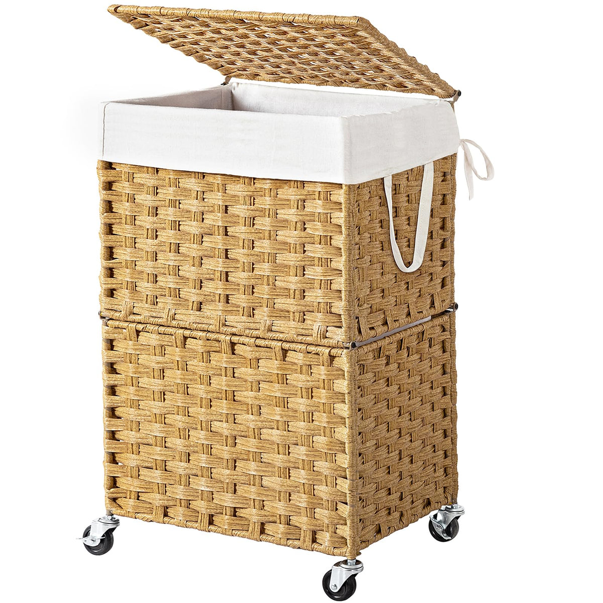 Chrislley Wicker Laundry Basket with Wheels,Rolling Laundry Hamper with Lid
