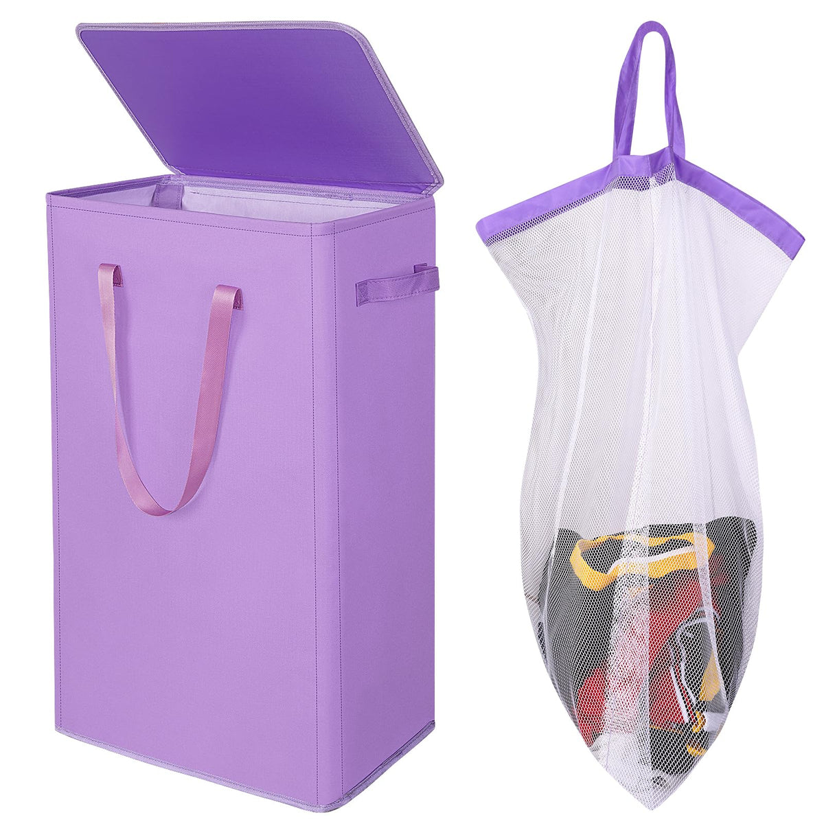 Odonata 75L Slim Laundry Hamper with Lid,Large Foldable Laundry Basket with Removable Bag and Handles Tall Collapsible Dirty Clothes Basket Great for Bedroom, Bathroom, Dorm, College,RV.(Purple, 75L)