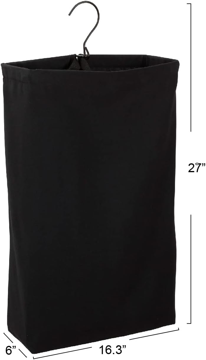 Household Essentials Door Hanging Laundry Bag in Washable Canvas with Loop Handle, Black
