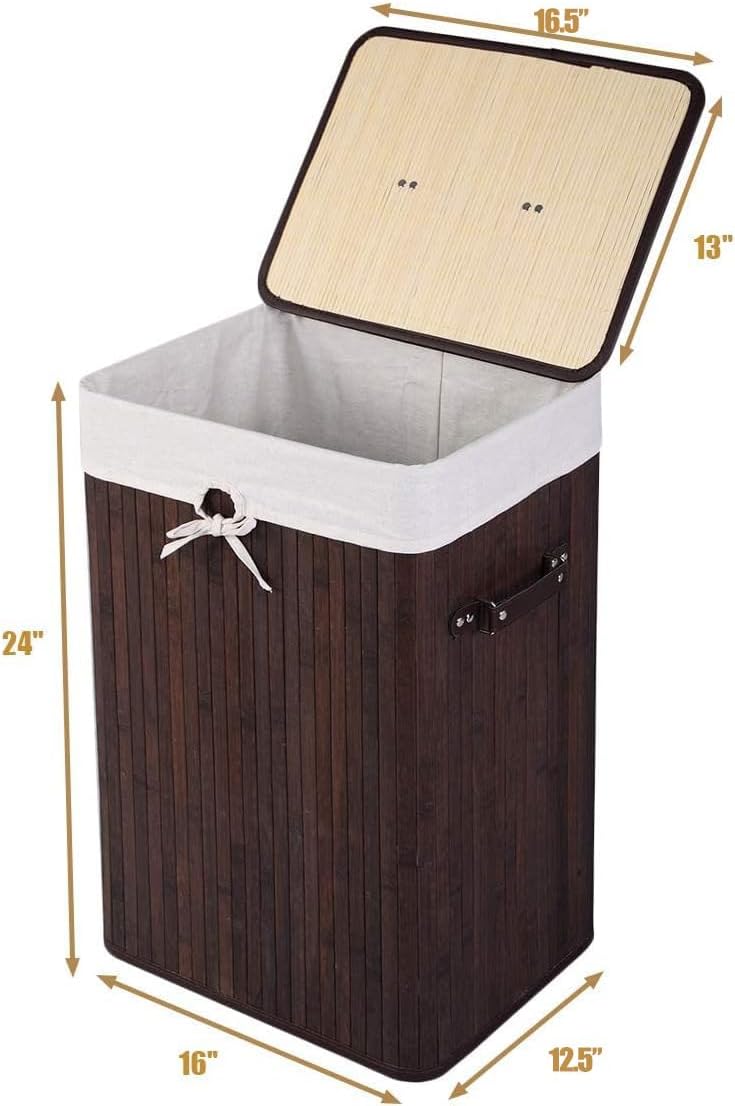 Giantex Bamboo Laundry Hamper with Lid Removable Liner & Handles