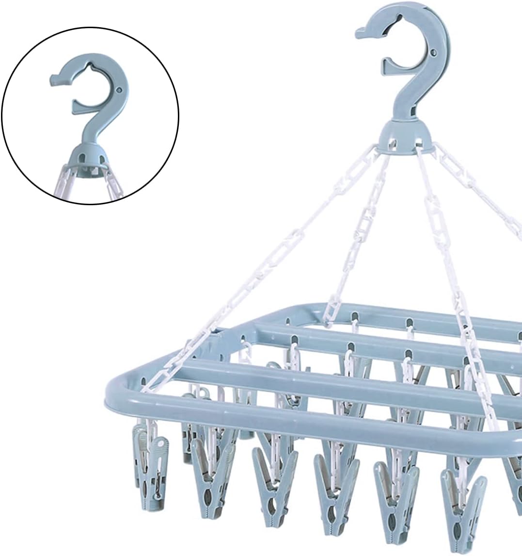 32 Clips Folding Laundry Hanger, Laundry Drying Rack Folding Sock Hanger, Hanging Drying Rack(Scandinavian Blue)