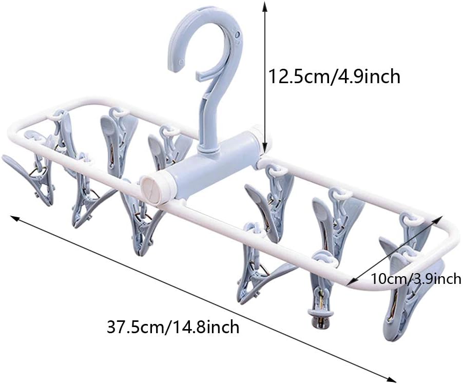 ZACI 2 Pack Clothes Drying Rack,12 Clips Laundry Drying Rack Folding Sock and Underwear Plastics Hanger
