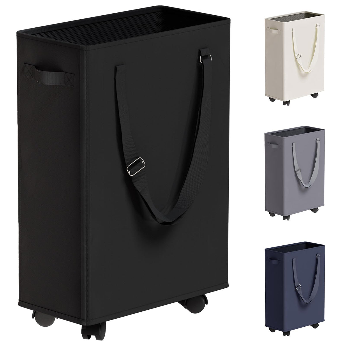 45L Slim Laundry Hamper with Adjustable Long Handles & Mesh Top, Beige