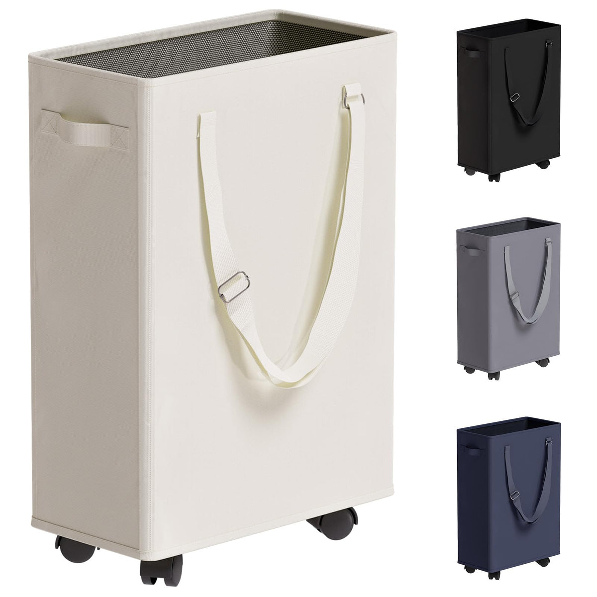 45L Slim Laundry Hamper with Adjustable Long Handles & Mesh Top, Beige