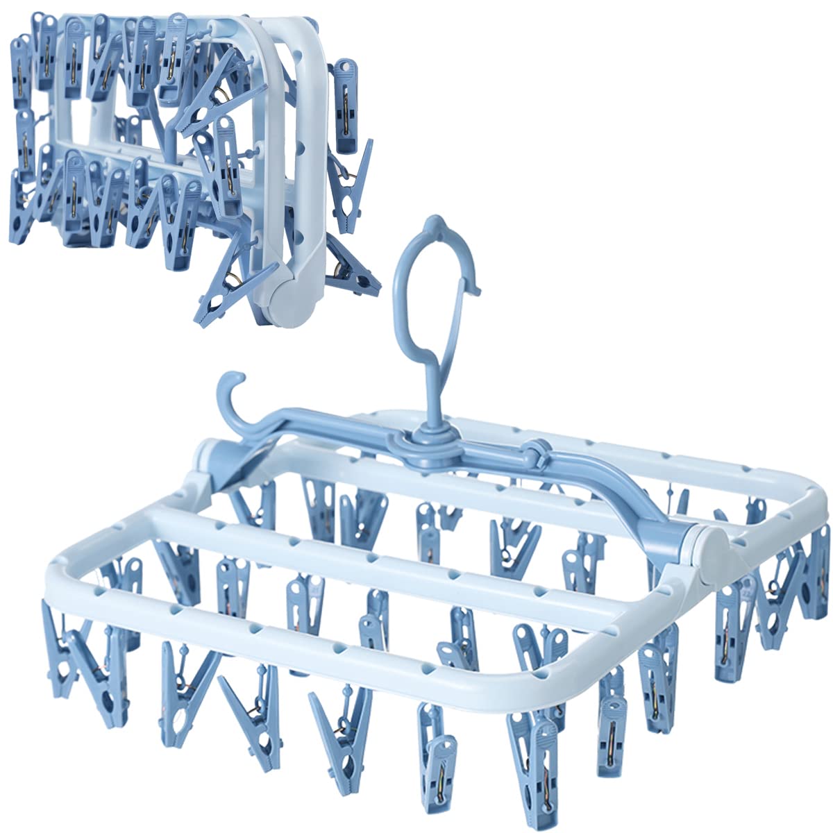 Foshine Clothes Drying Racks Foldable Clip Hangers Plastic with 32 Clips