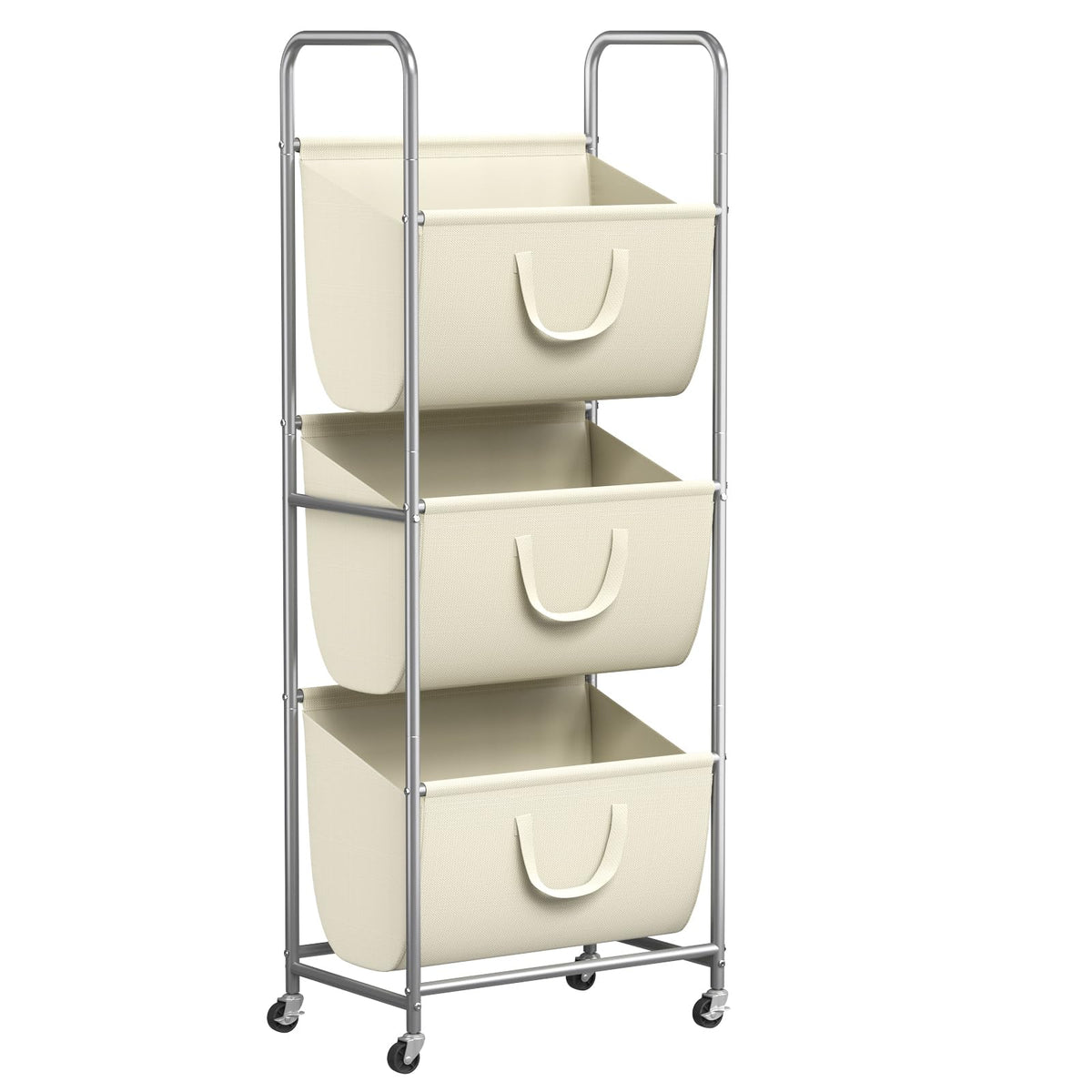 ELYKEN 3-Tier Vertical Rolling Laundry Hamper with Wheels & Removable Bags