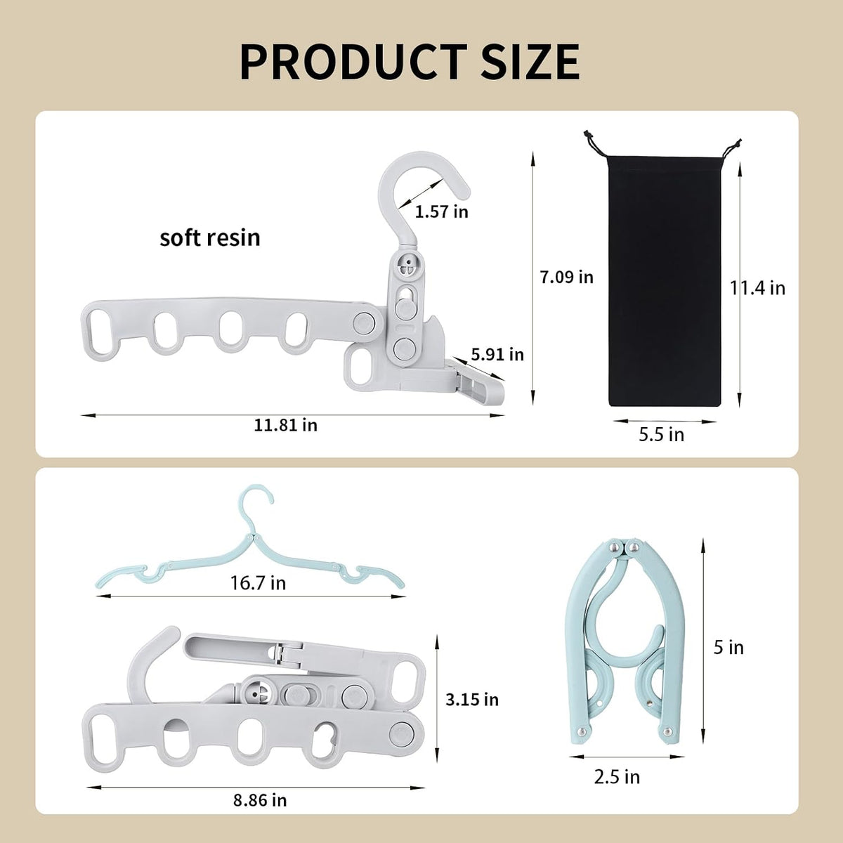 1Pcs Clothes Drying Rack Foldable and 5 Pcs Travel Hangers and 1pcs Organizer Bag,Foldable Design Doesn't take up Much Space, Great Combo for Travel/Hotel/Cruise.