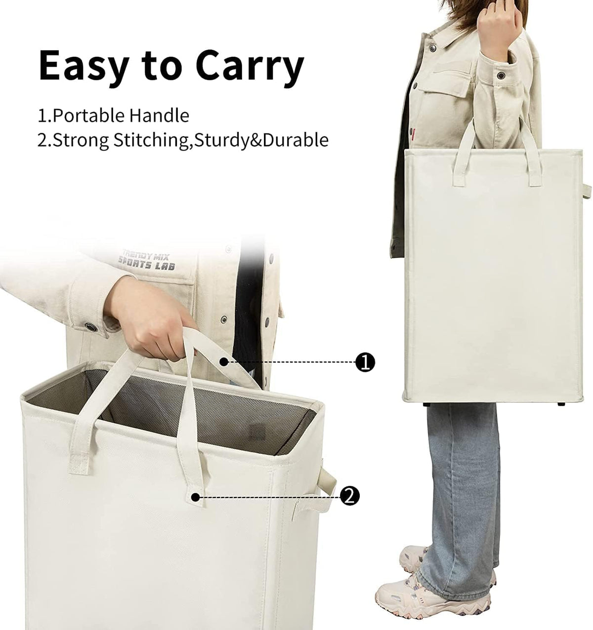 Narrow Laundry Hamper, Skinny Laundry Basket, 45L Beige, 21"