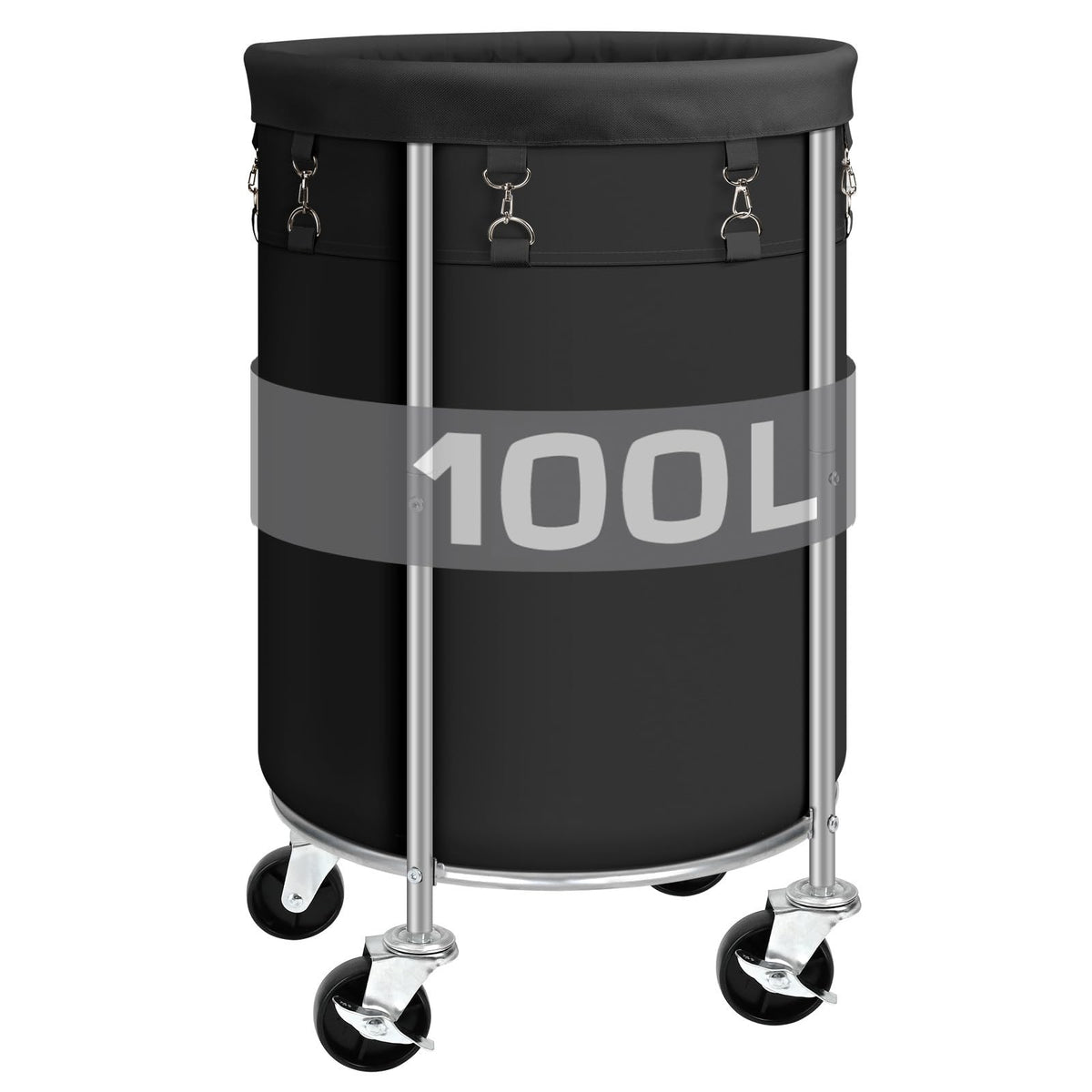 100L Round Rolling Laundry Hamper Basket with Wheels, Grey