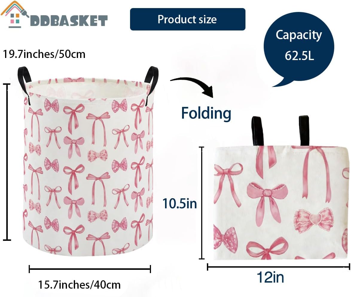Pink Laundry Basket Bowknot Hamper for Nursery Pink Hamper Cute Storage Bin Organizer Room Decor for Home(Bowknot)
