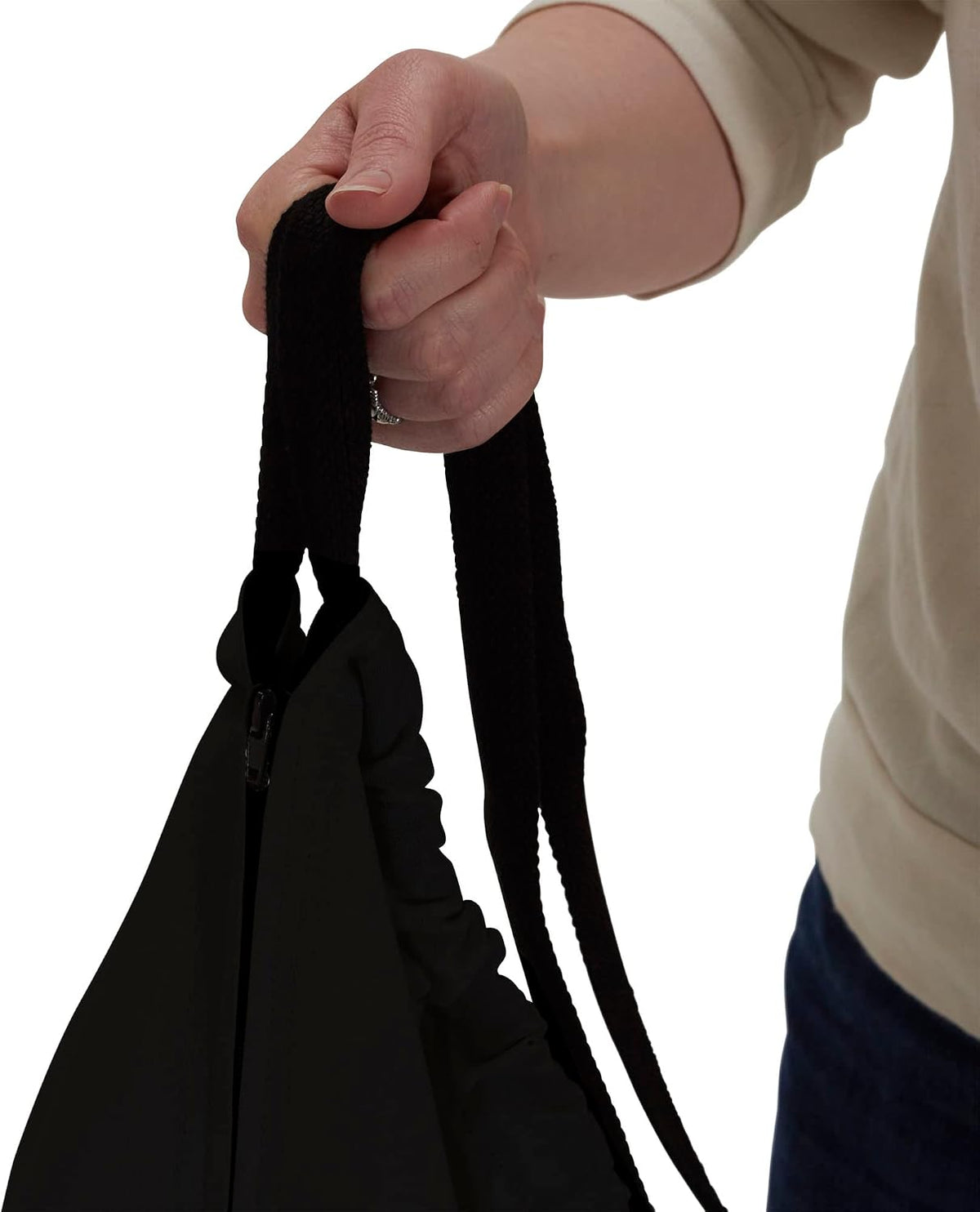 Household Essentials Door Hanging Laundry Bag in Washable Canvas with Loop Handle, Black