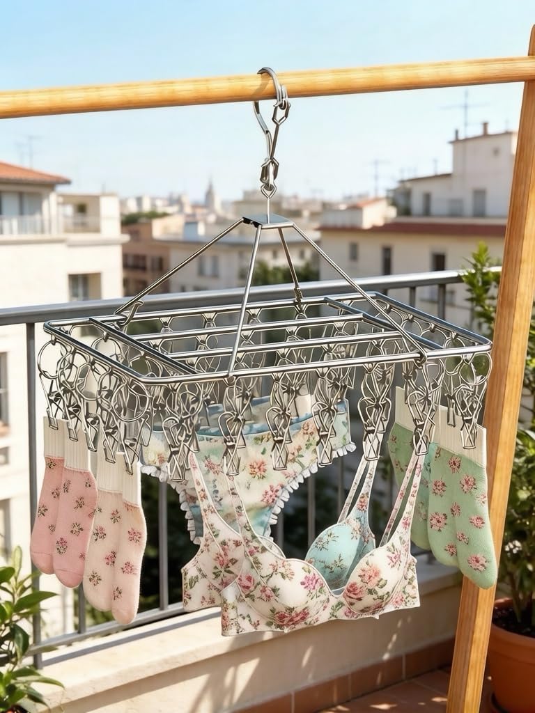 2 Pack Sock Drying Racks with 80 Clips, Stainless Steel Drying Clamp