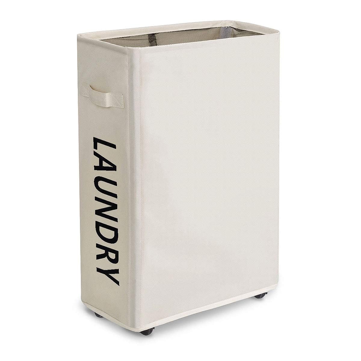 Narrow Laundry Hamper, Skinny Laundry Basket, 45L Beige, 21"