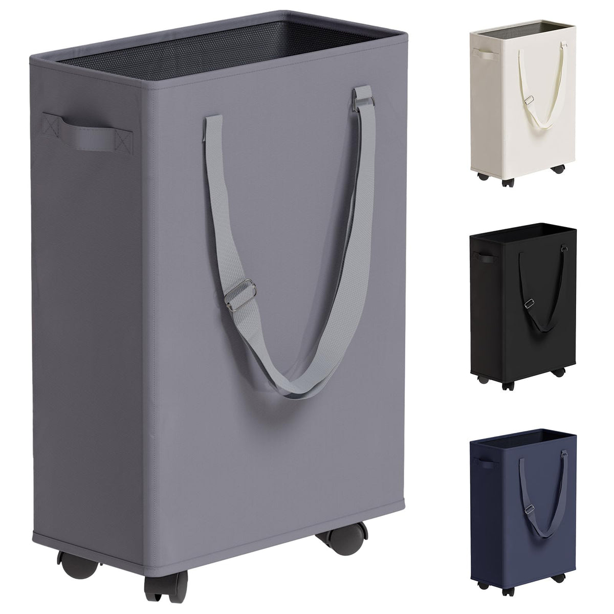 45L Slim Laundry Hamper with Adjustable Long Handles & Mesh Top, Beige