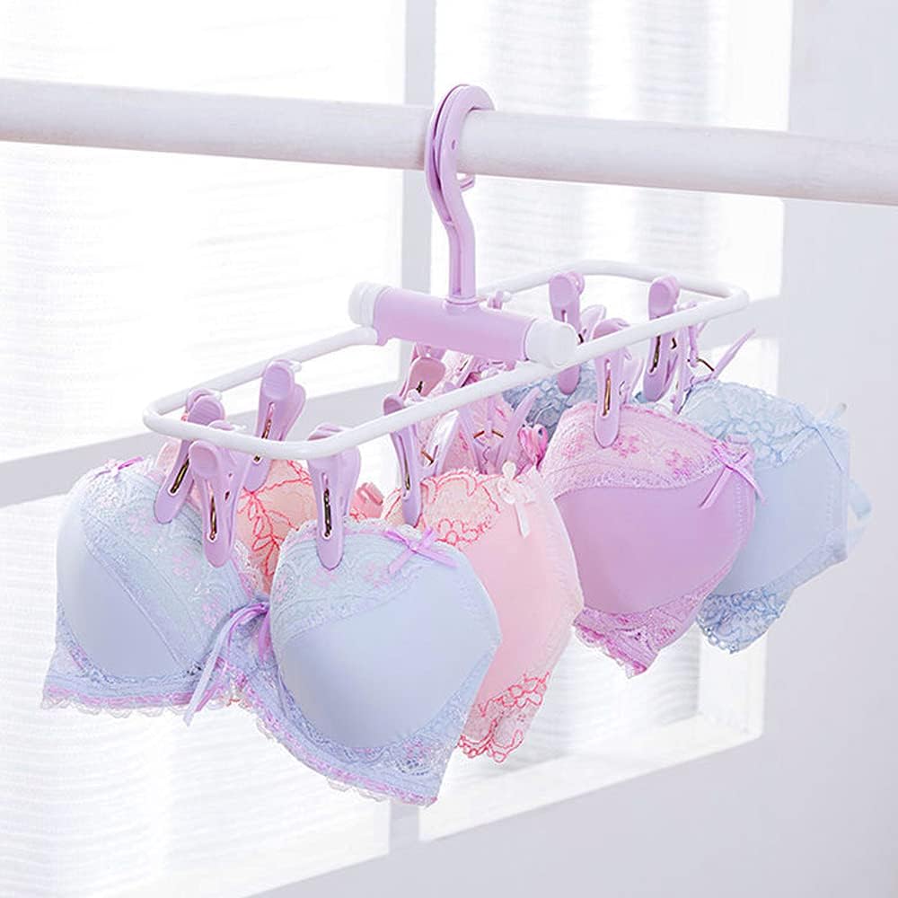 ZACI 2 Pack Clothes Drying Rack,12 Clips Laundry Drying Rack Folding Sock and Underwear Plastics Hanger