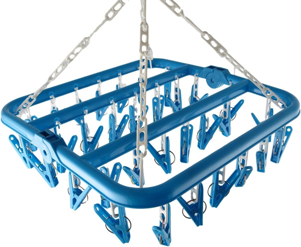 Clip and Drip Hanger Clothes Hanger Drying Rack 32 Clips (Blue)
