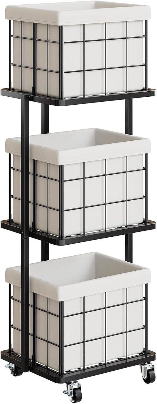120L Vertical Laundry Sorter,3 Tier Metal Rolling Laundry Basket