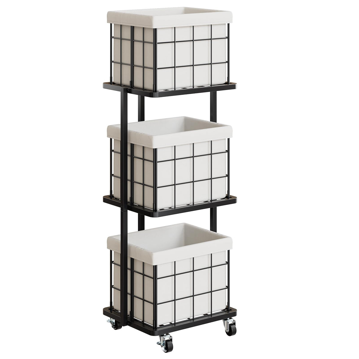 120L Vertical Laundry Sorter,3 Tier Metal Rolling Laundry Basket