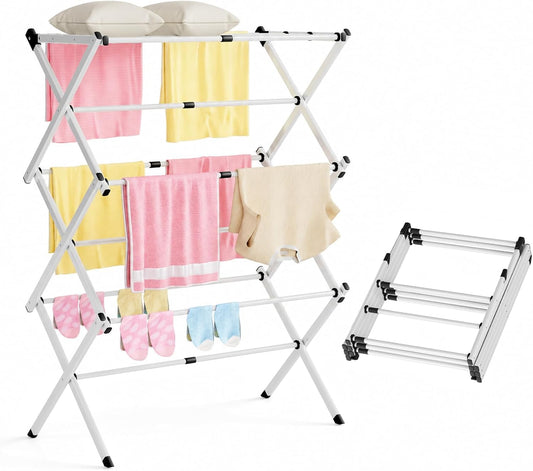 Clothes Drying Rack Collapsible,Heavy Duty Foldable Laundry Rack for Drying Clothing,3-Tier Space Saving Drying Rack Clothing for Indoor Outdoor Bathroom Apartment