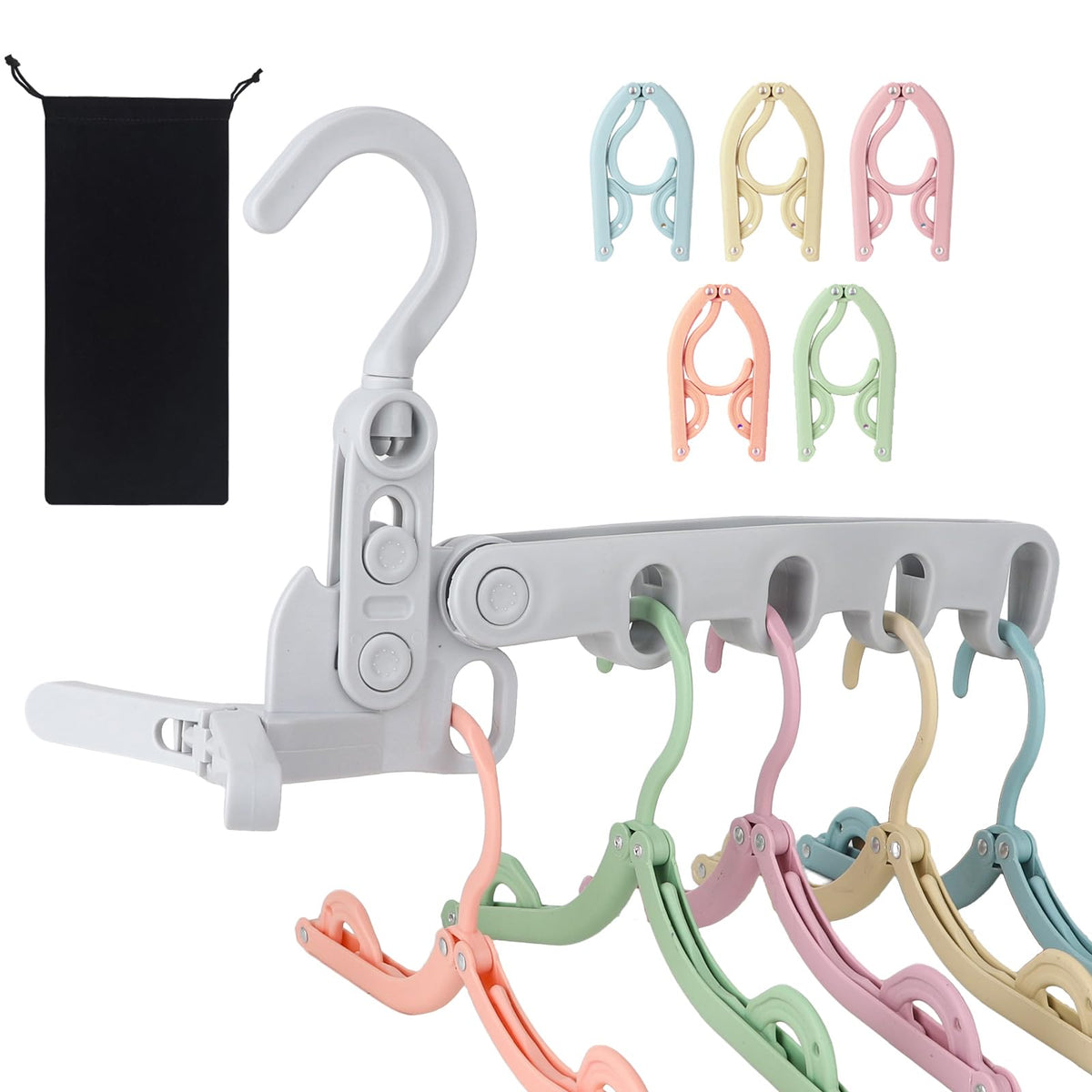 1Pcs Clothes Drying Rack Foldable and 5 Pcs Travel Hangers and 1pcs Organizer Bag,Foldable Design Doesn't take up Much Space, Great Combo for Travel/Hotel/Cruise.