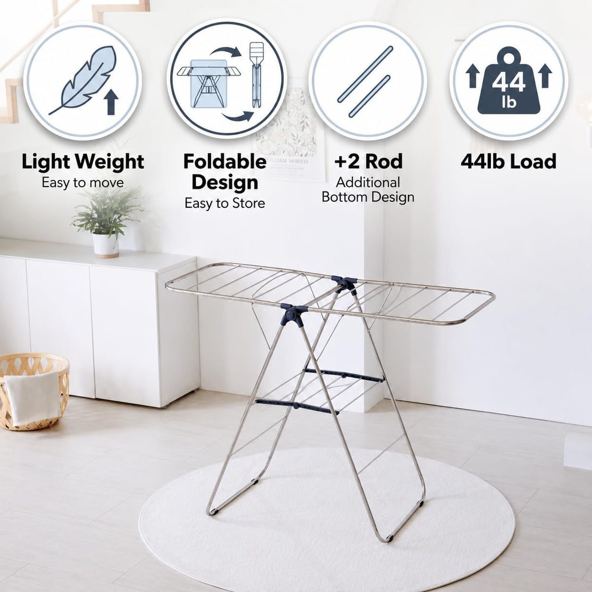 TRESBELLE Stainless Steel Clothes Drying Rack,Foldable Laundry Dryer,Size M