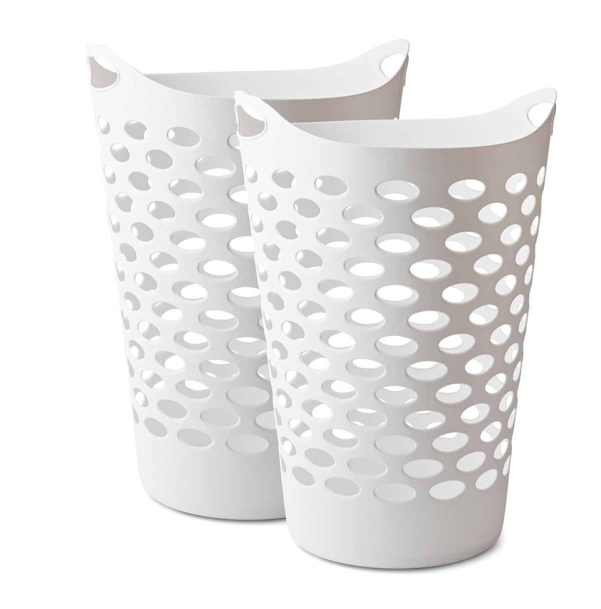 2 BUSHEL Flexible Laundry Basket,Tall plastic hamper for Clothes, Bedroom, and Storage - Portable Round Bin with Carry Handles 17.75" x 17.25" x 26", White (2)