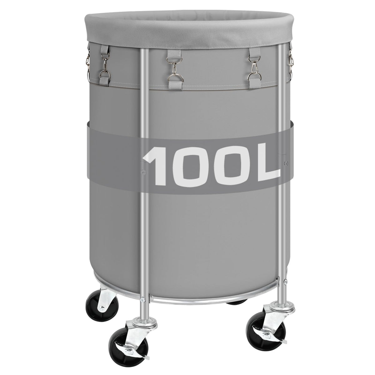 100L Round Rolling Laundry Hamper Basket with Wheels, Grey
