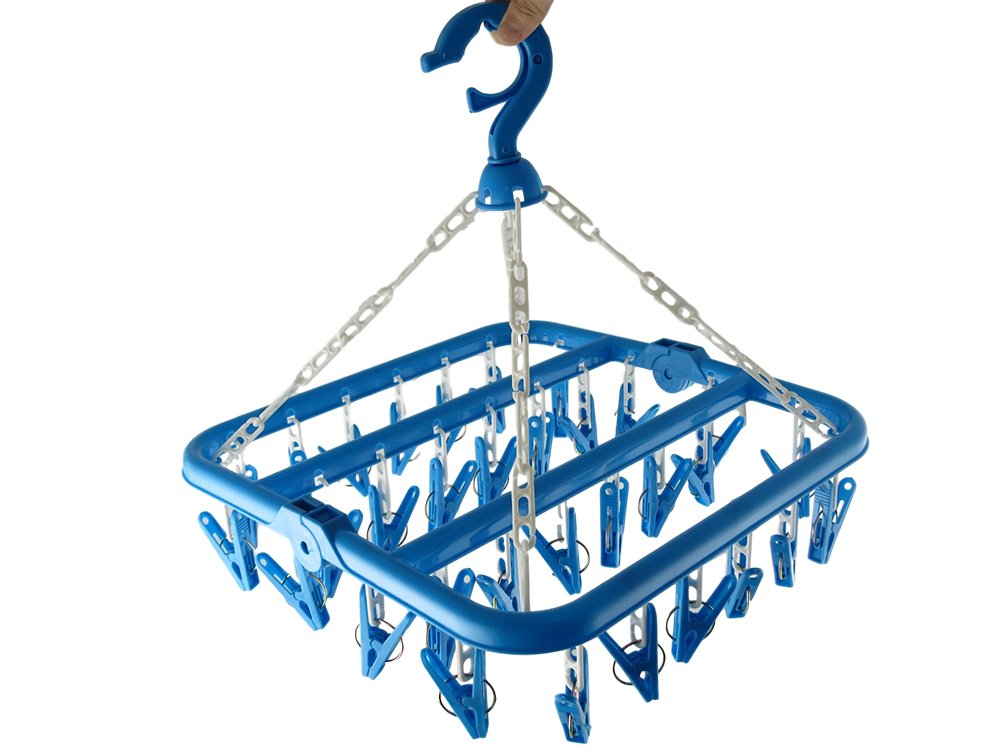 Clip and Drip Hanger Clothes Hanger Drying Rack 32 Clips (Blue)