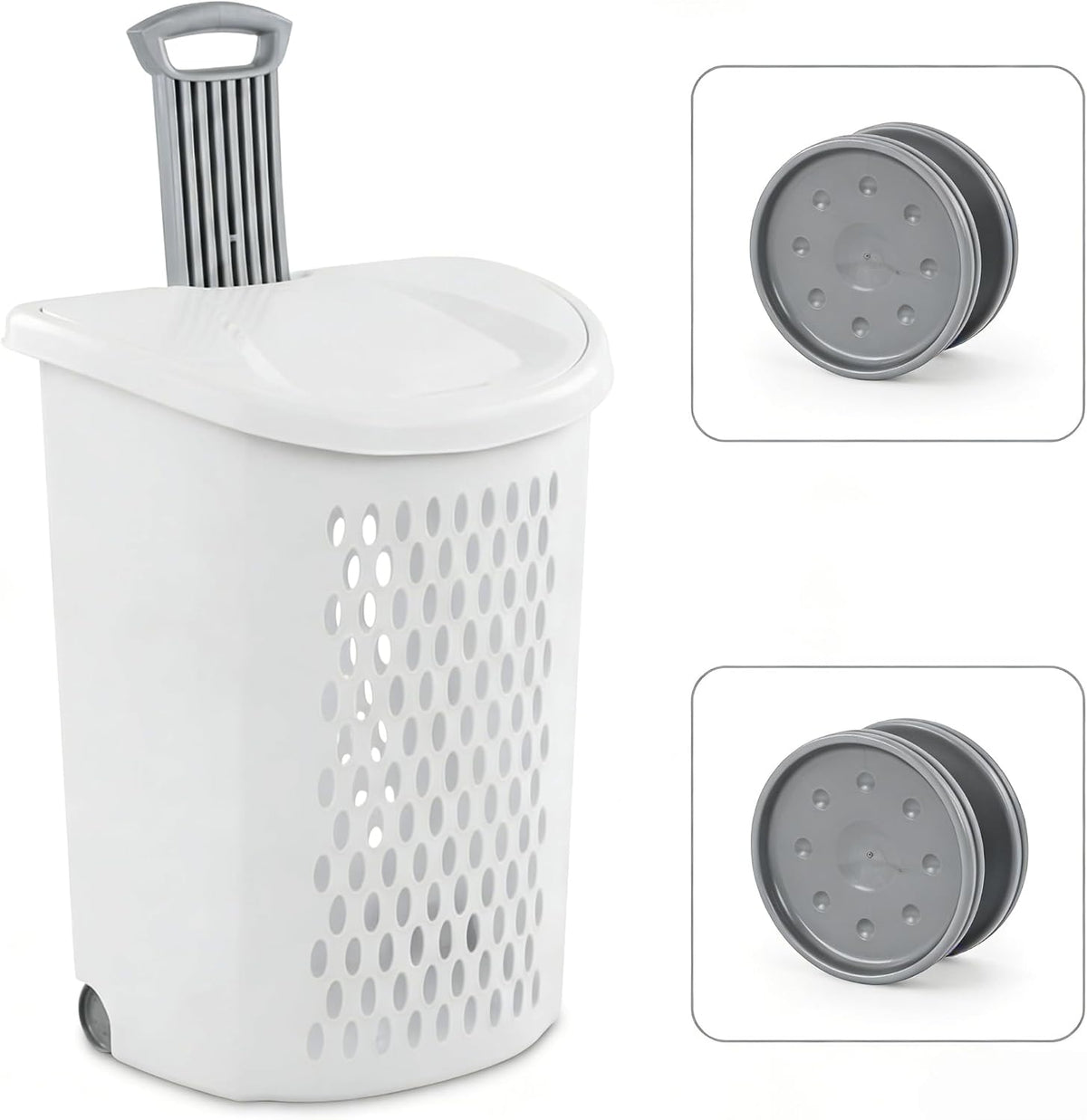 White Lalaundry Basket with Wheels and Lid, Portable Laundry Basket