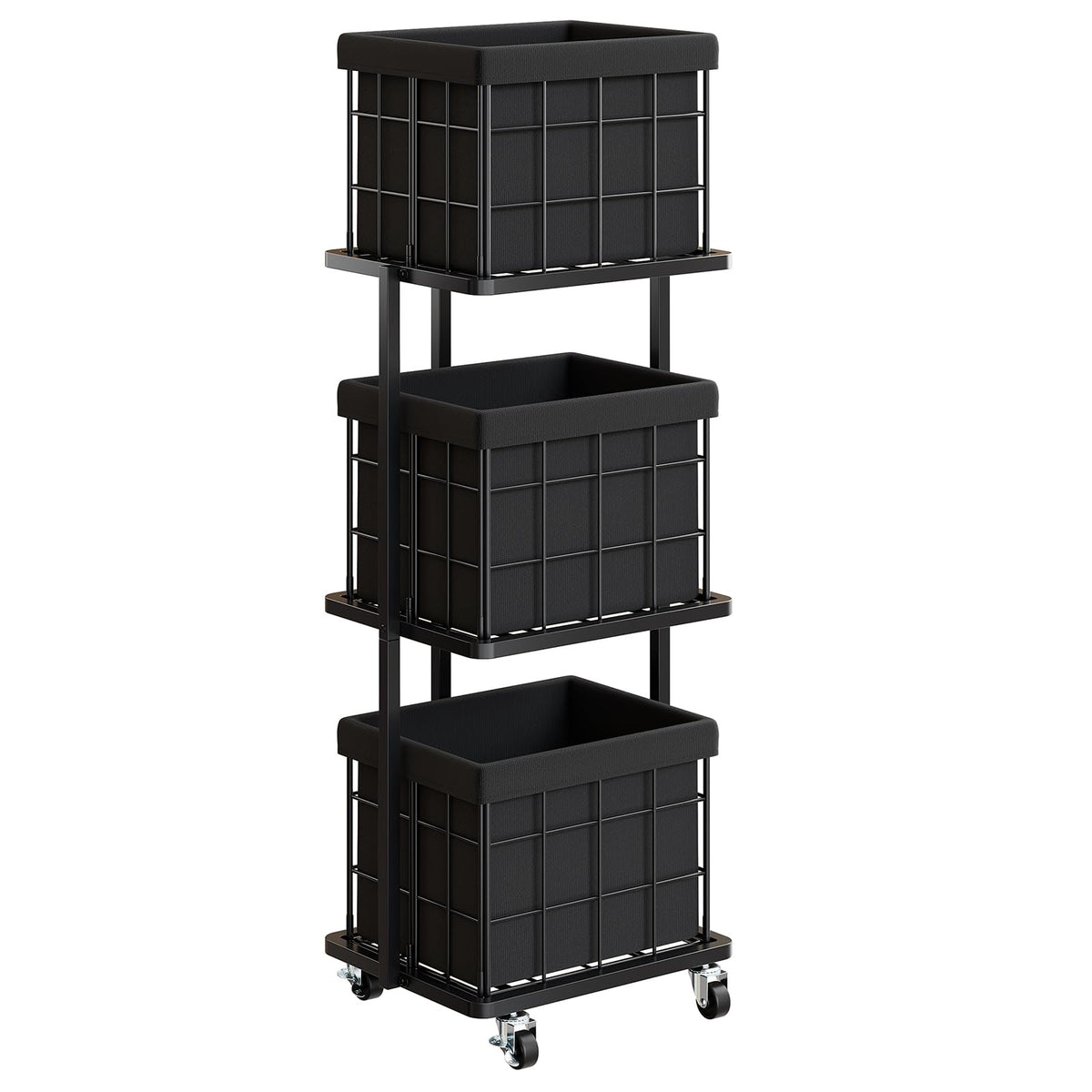 120L Vertical Laundry Sorter,3 Tier Metal Rolling Laundry Basket